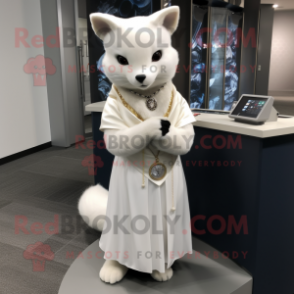 White Marten mascot costume character dressed with a Wrap Dress and Keychains