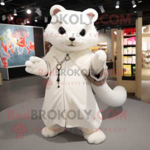 White Marten mascot costume character dressed with a Wrap Dress and Keychains