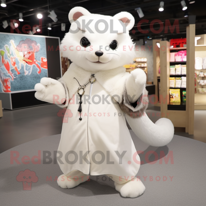 White Marten mascot costume character dressed with a Wrap Dress and Keychains White Marten mascot costume character dressed with a Wrap Dress and Keychains