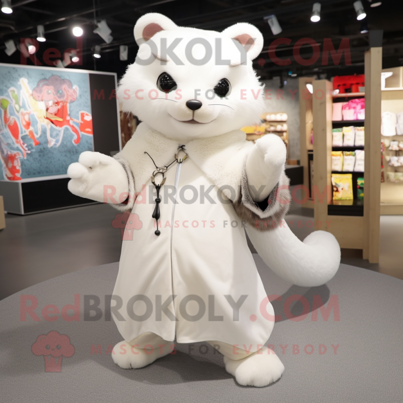 White Marten mascot costume character dressed with a Wrap Dress and Keychains