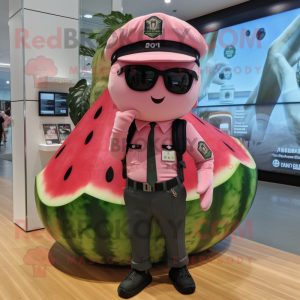 Pink Watermelon mascot costume character dressed with a Cargo Pants and Berets