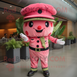 Pink Watermelon mascot costume character dressed with a Cargo Pants and Berets