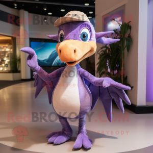 Lavender Pterodactyl mascot costume character dressed with a Shorts and Hairpins