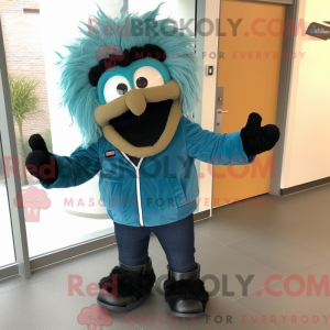 Teal Paella mascot costume...