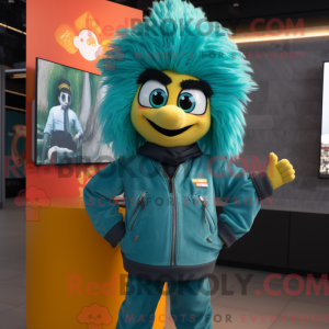 Teal Paella mascot costume...