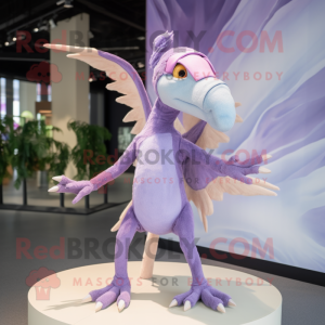 Lavender Pterodactyl mascot costume character dressed with a Shorts and Hairpins