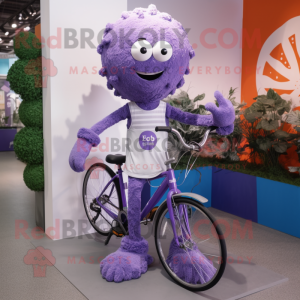 Lavender Unicyclist mascot costume character dressed with a T-Shirt and Scarf clips