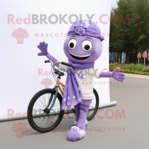 Lavender Unicyclist mascot costume character dressed with a T-Shirt and Scarf clips