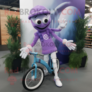 Lavender Unicyclist mascot costume character dressed with a T-Shirt and Scarf clips