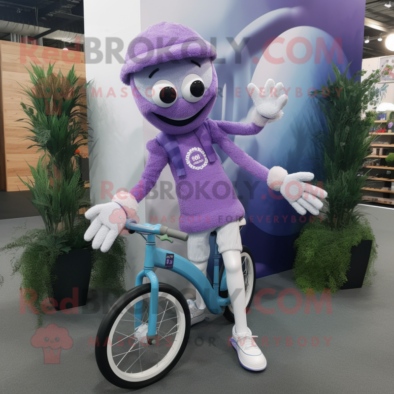 Lavender Unicyclist mascot costume character dressed with a T-Shirt and Scarf clips Lavender Unicyclist mascot costume character dressed with a T-Shirt and Scarf clips