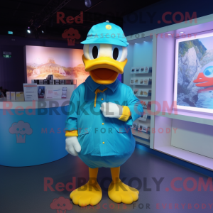 Cyan Duck maskotdraktfigur...