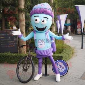 Lavender Unicyclist mascot costume character dressed with a T-Shirt and Scarf clips