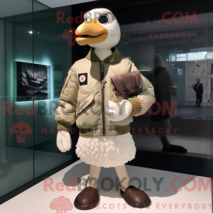 Beige Goose mascot costume...