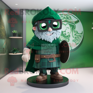 Forest Green Celtic Shield mascot costume character dressed with a Culottes and Sunglasses