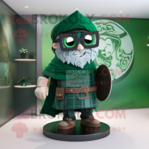 Forest Green Celtic Shield mascot costume character dressed with a Culottes and Sunglasses
