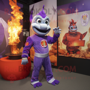 Lavender Fire Eater mascot costume character dressed with a Turtleneck and Keychains