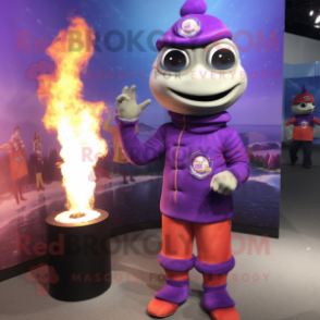 Lavender Fire Eater mascot costume character dressed with a Turtleneck and Keychains