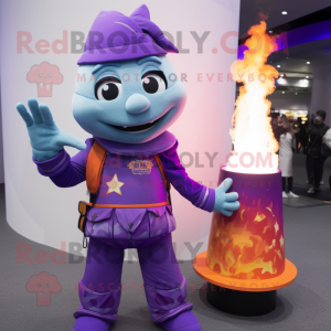Lavender Fire Eater mascot costume character dressed with a Turtleneck and Keychains