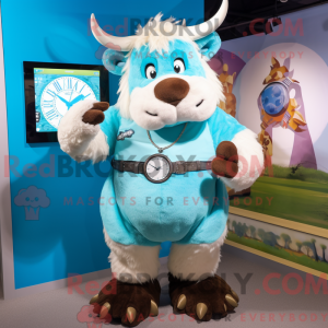 Cyan Buffalo maskot kostume...