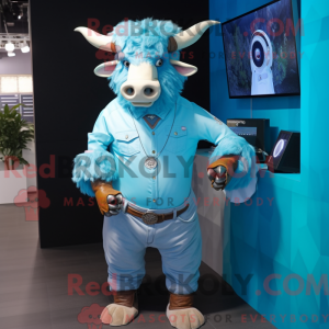 Cyan Buffalo maskot kostume...
