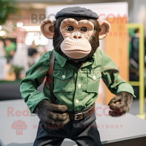 Forest Green Chimpanzee mascot costume character dressed with a Chinos and Suspenders