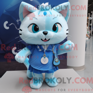 Sky Blue Cat maskot kostume...