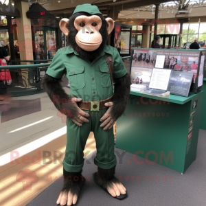 Forest Green Chimpanzee mascot costume character dressed with a Chinos and Suspenders