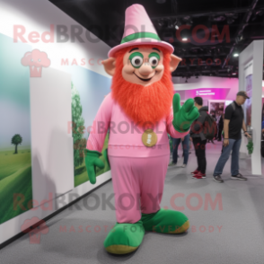 Pink Leprechaun mascot costume character dressed with a Long Sleeve Tee and Anklets