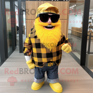 Yellow Pirate mascot costume character dressed with a Flannel Shirt and Sunglasses