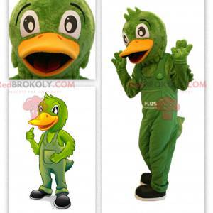 Mascotte de canard vert en salopette - Redbrokoly.com