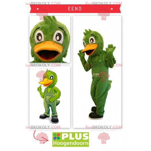 Mascotte de canard vert en salopette - Redbrokoly.com