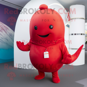 Red Narwhal mascot costume character dressed with a Trousers and Bracelets