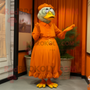 Orange Quail mascot costume character dressed with a Culottes and Cummerbunds