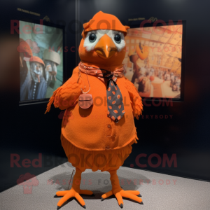 Orange Quail mascot costume character dressed with a Culottes and Cummerbunds