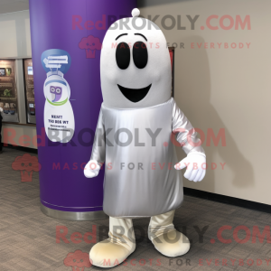 Sølv aubergine maskot drakt...