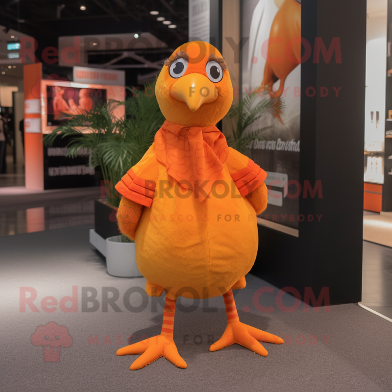 Orange Quail mascot costume character dressed with a Culottes and Cummerbunds