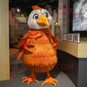 Orange Quail mascot costume character dressed with a Culottes and Cummerbunds