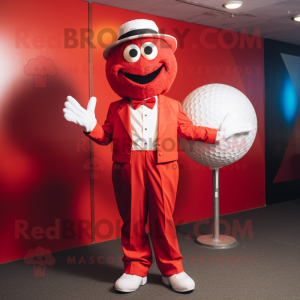 Red Golf Ball mascot costume character dressed with a Coat and Bow ties