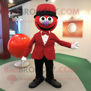 Red Golf Ball mascot costume character dressed with a Coat and Bow ties