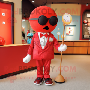 Red Golf Ball mascot costume character dressed with a Coat and Bow ties