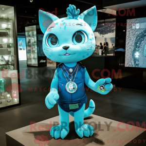 Cyan Cat-maskotdraktfigur...