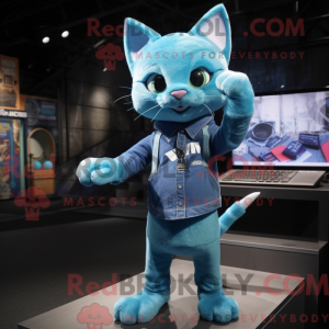 Cyan Cat-maskotdraktfigur...