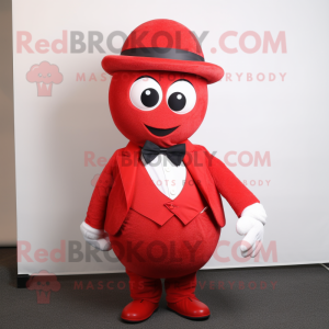 Red Golf Ball mascot costume character dressed with a Coat and Bow ties