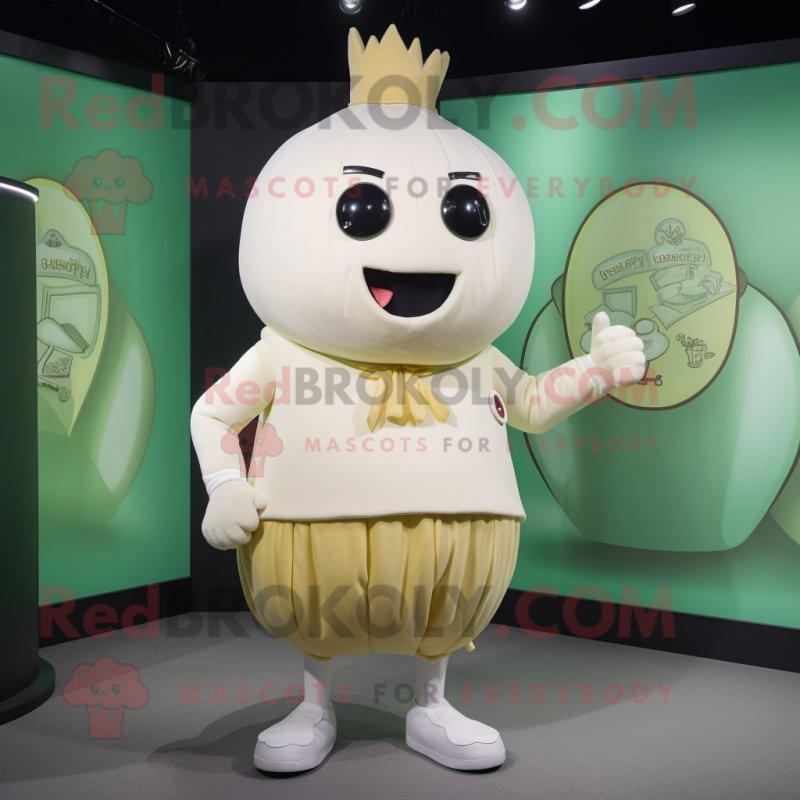 Cream Turnip mascot costume character dressed with a Long Sleeve Tee and Cufflinks