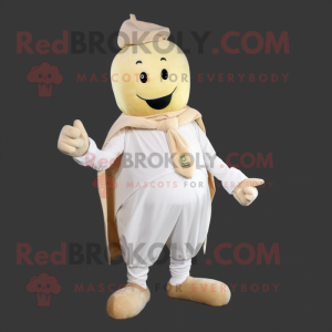 Cream Turnip mascot costume character dressed with a Long Sleeve Tee and Cufflinks