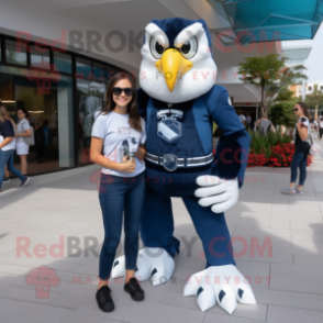 Navy Hawk mascot costume character dressed with a Mom Jeans and Smartwatches