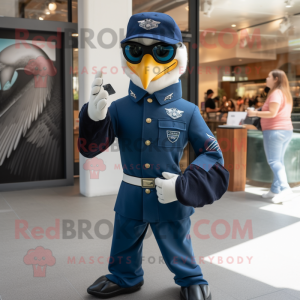 Navy Hawk mascot costume character dressed with a Mom Jeans and Smartwatches