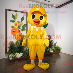 Gul mandarin maskot kostume...
