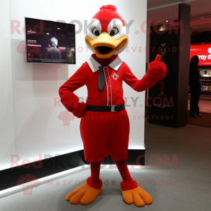 Red Geese mascot costume character dressed with a Suit Pants and Bracelets