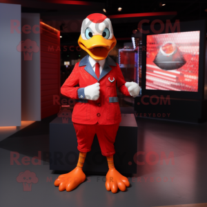 Red Geese mascot costume character dressed with a Suit Pants and Bracelets